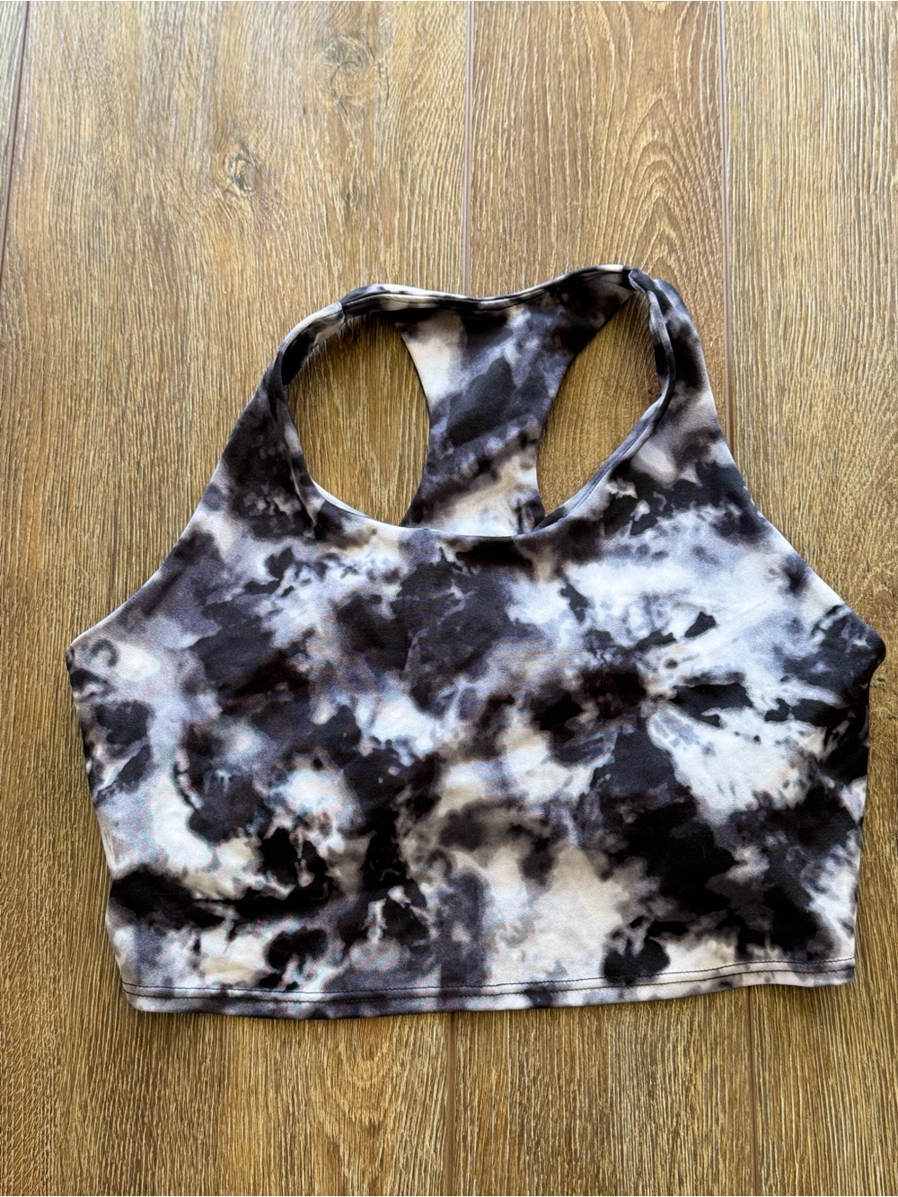 K-Deer Tie-Dye Racerback Crop Top Support Bra- Black & White